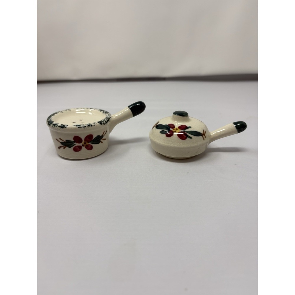 Vintage Cermaic Double Boiler Shaped Salt & Pepper Shakers Granny Cottage MCM